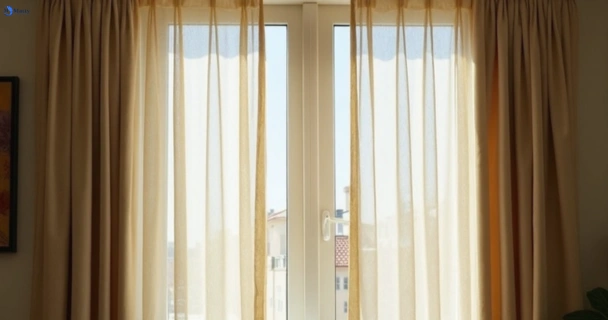 Dull dusty drapes in gaven before professional cleaning